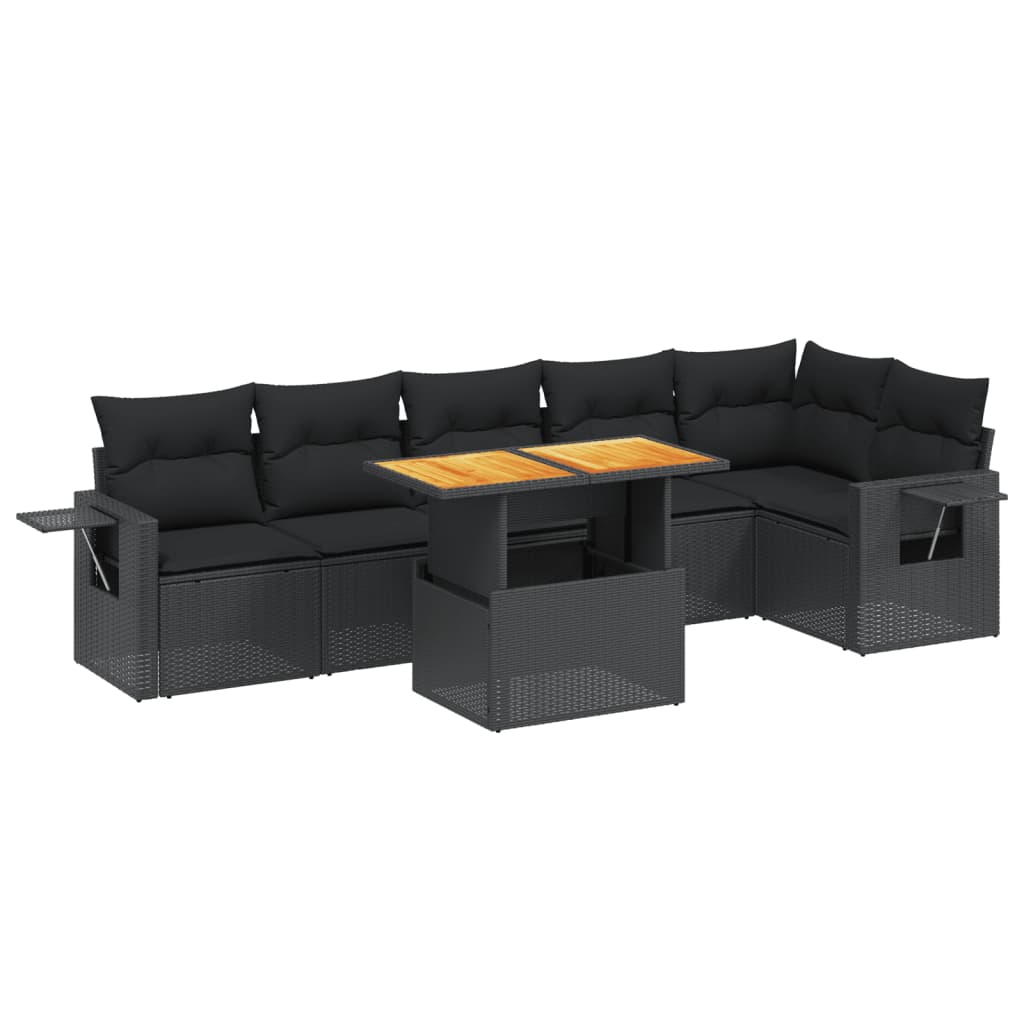 Set Divani da Giardino con Cuscini 7pz Nero Polyrattan - immagine 2