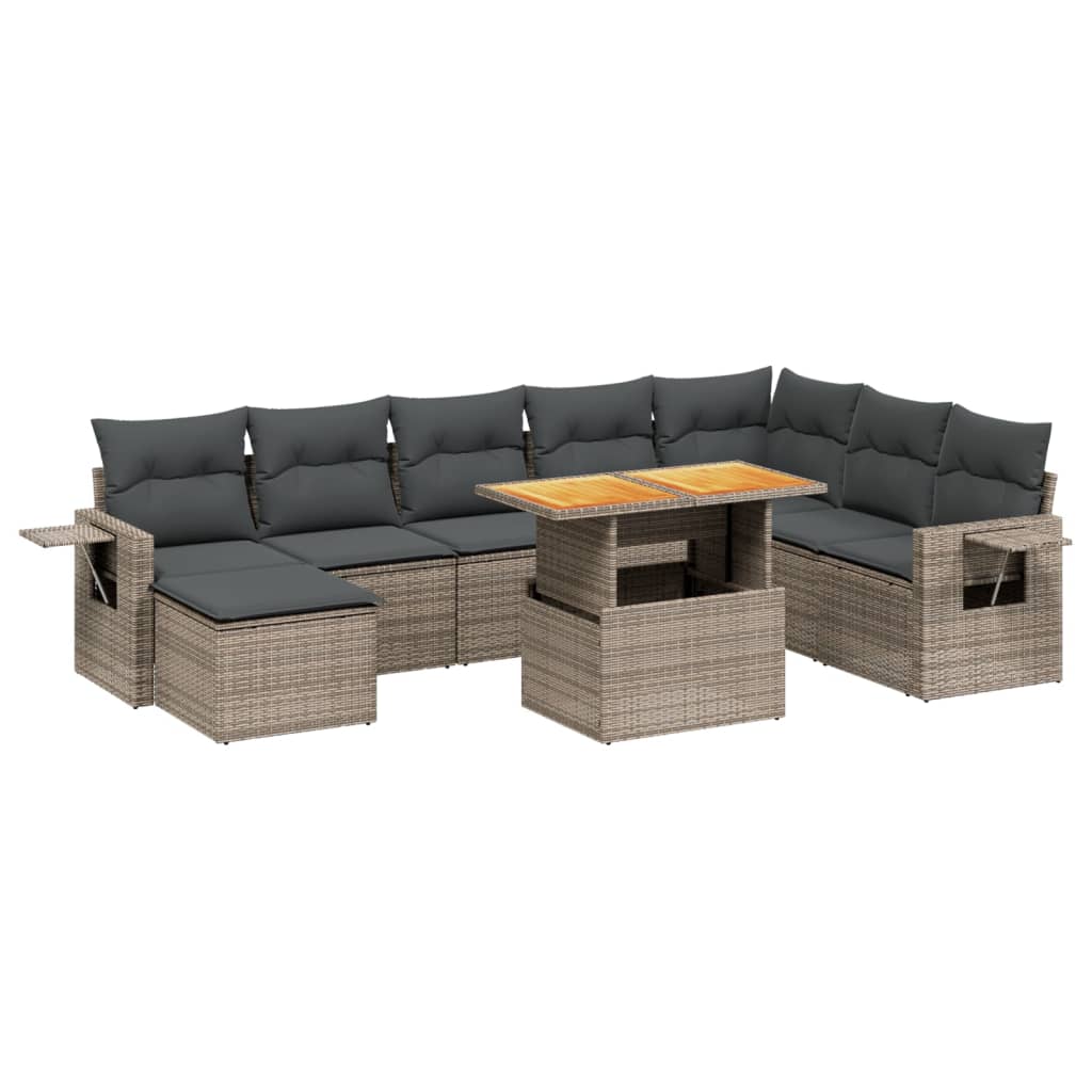 Set Divano da Giardino 9 pz con Cuscini Grigio in Polyrattan - immagine 2