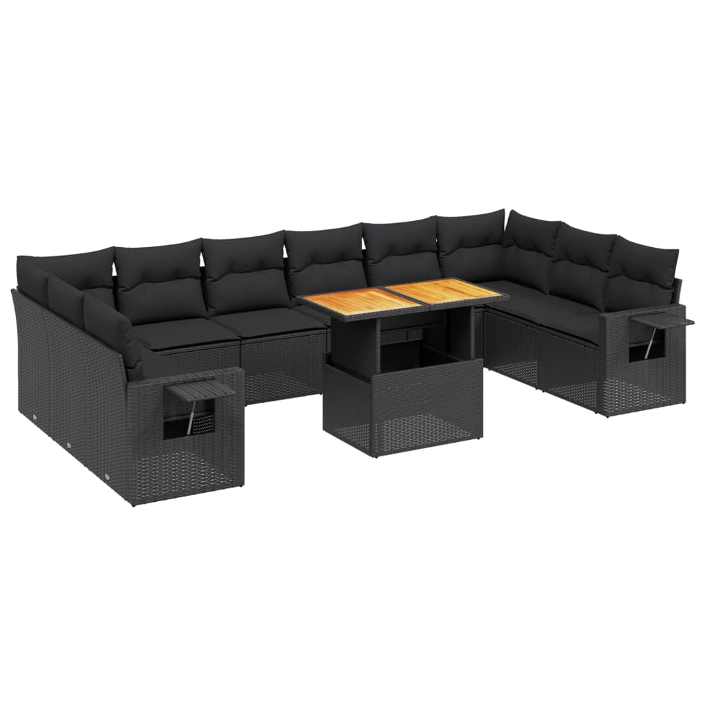 Set Divani da Giardino 11 pz con Cuscini in Polyrattan Nero - immagine 2