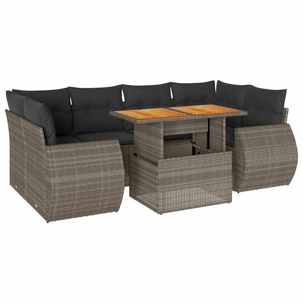 Set Divani da Giardino 7 pz con Cuscini Grigio in Polyrattan - immagine 2