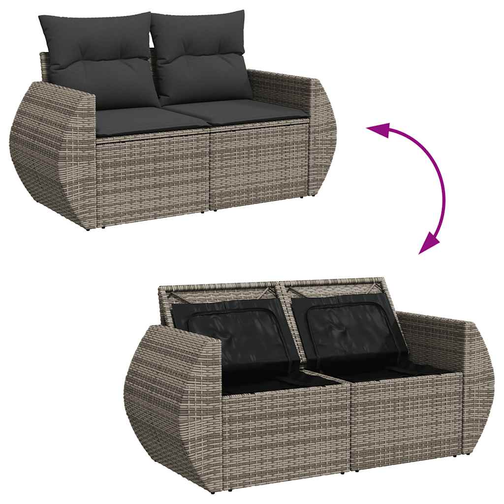 Set Divani da Giardino 7 pz con Cuscini Grigio in Polyrattan - immagine 6
