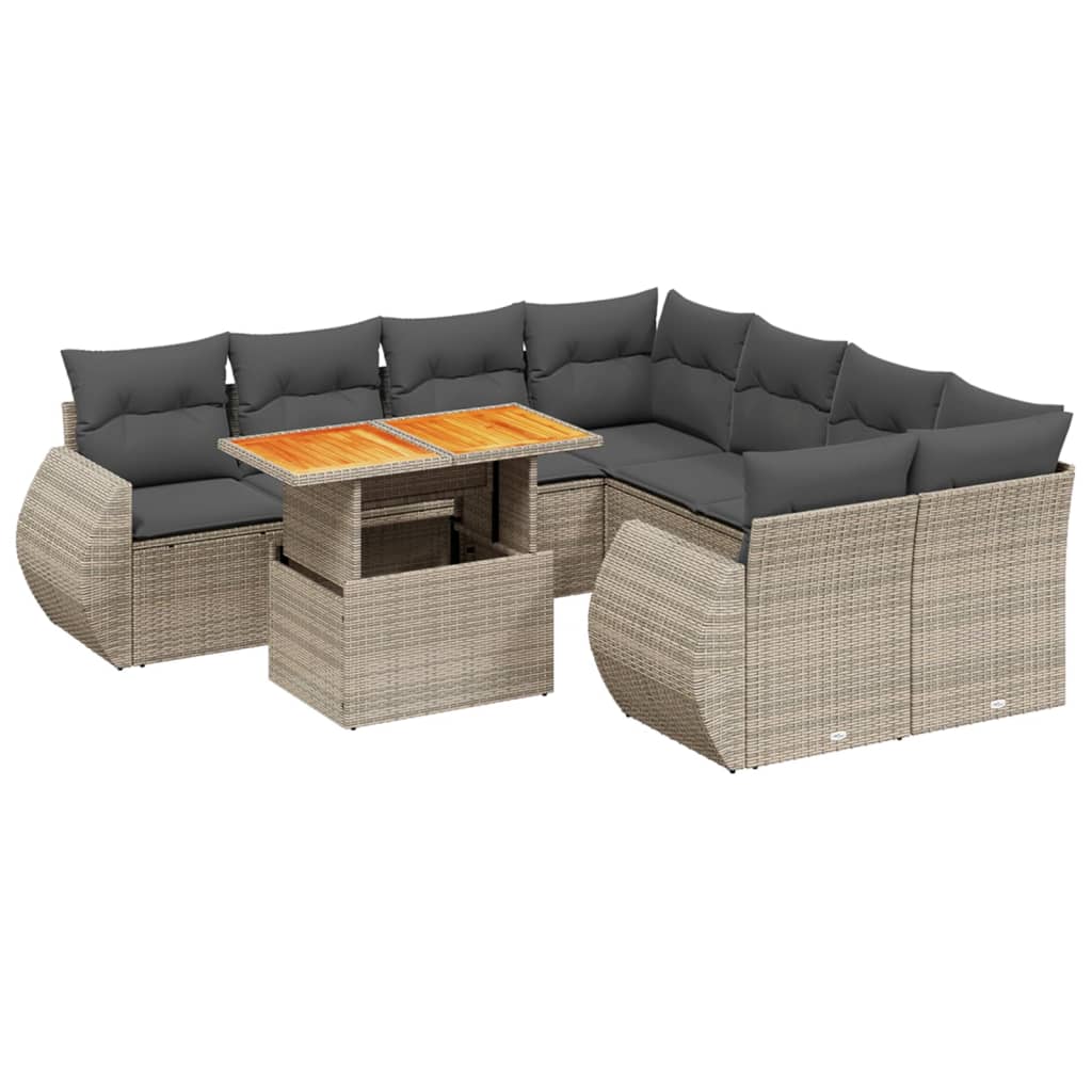 Set Divano da Giardino 9 pz con Cuscini Grigio in Polyrattan - immagine 2
