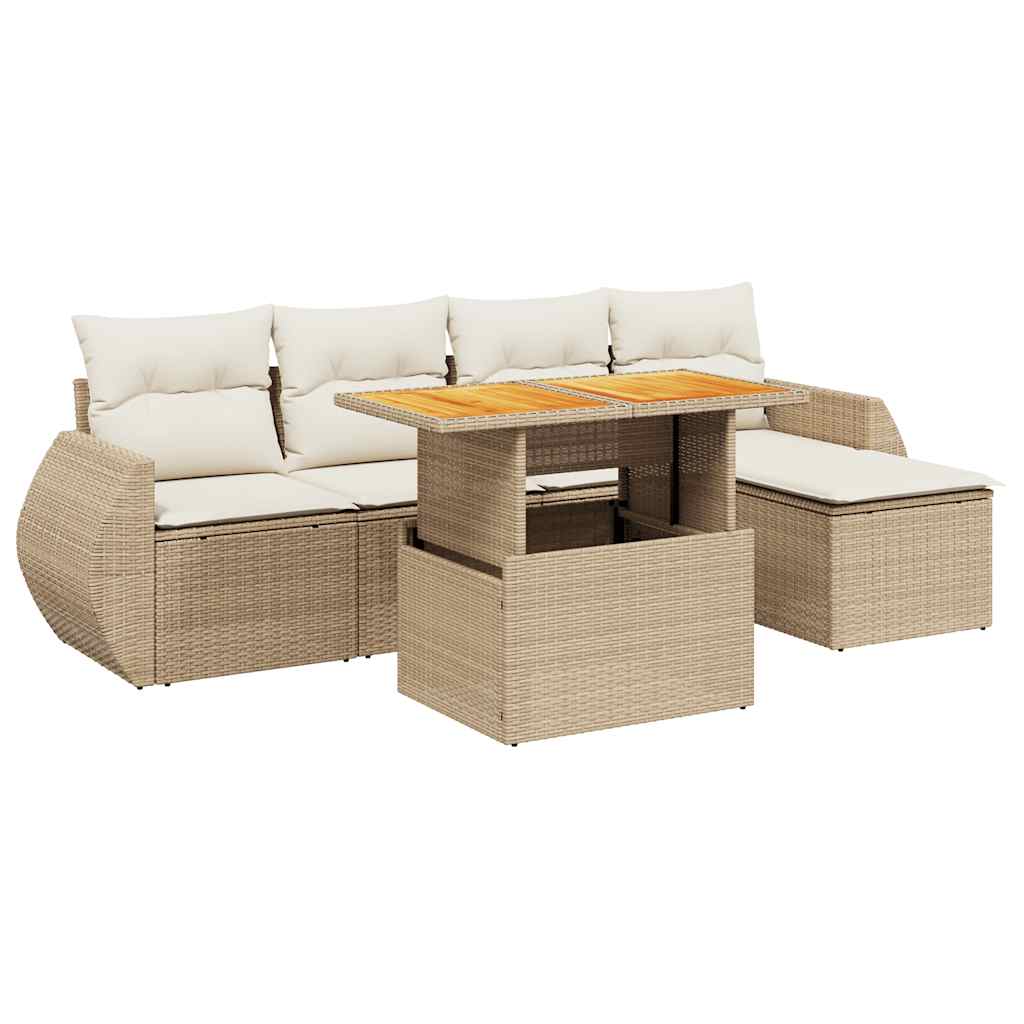 Set Divano da Giardino 6 pz con Cuscini Beige in Polyrattan - immagine 2