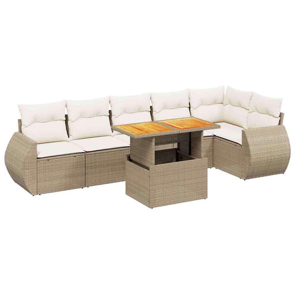 Set Divani da Giardino 7 pz con Cuscini Beige in Polyrattan - immagine 2