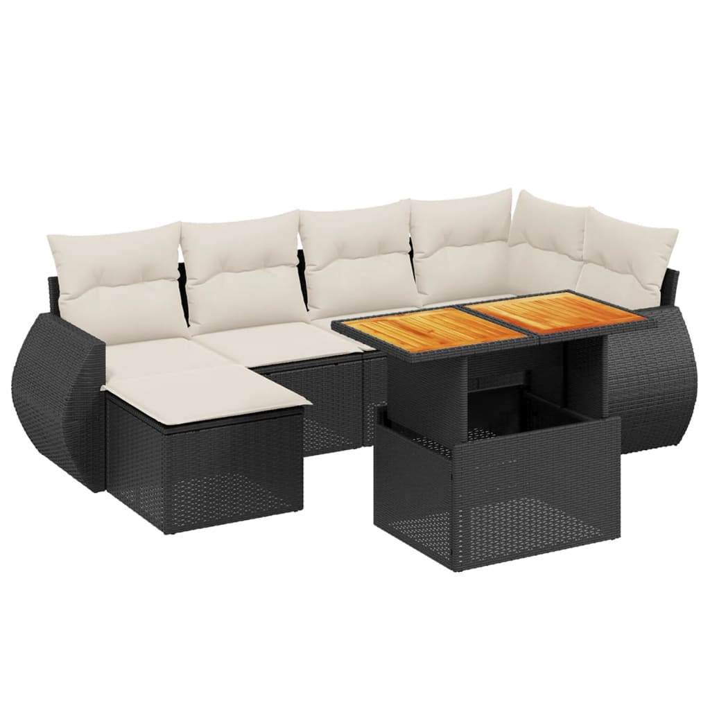 Set Divani da Giardino con Cuscini 7pz Nero Polyrattan - immagine 2