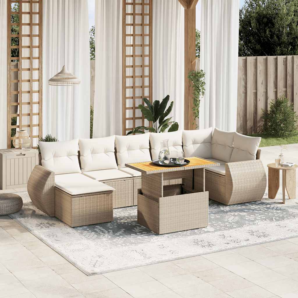 Set Divano da Giardino 8 pz con Cuscini Beige in Polyrattan