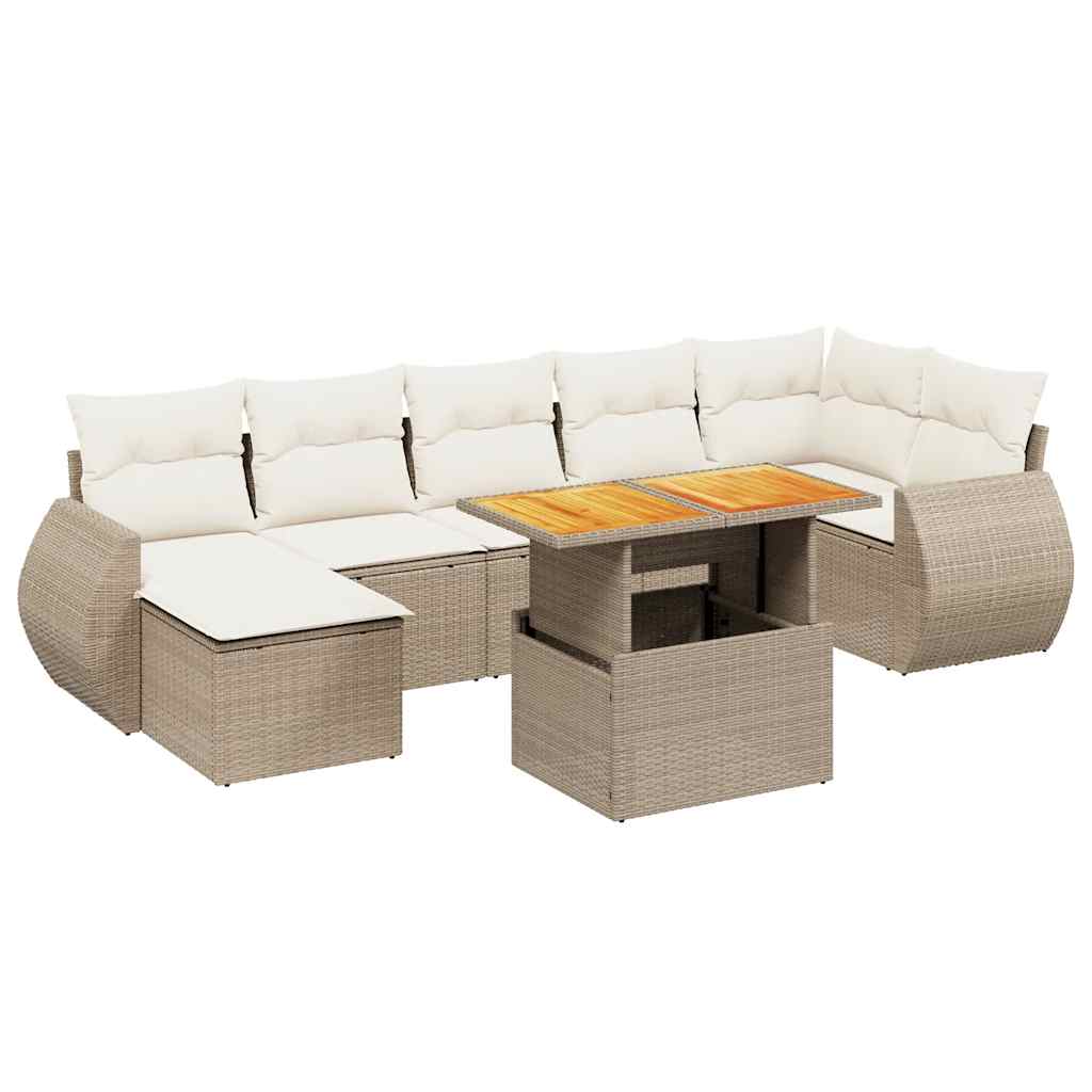 Set Divano da Giardino 8 pz con Cuscini Beige in Polyrattan - immagine 2
