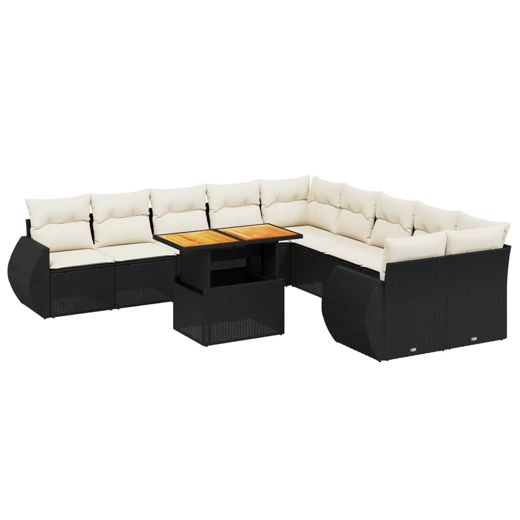 Set Divani da Giardino 11 pz con Cuscini in Polyrattan Nero - immagine 2