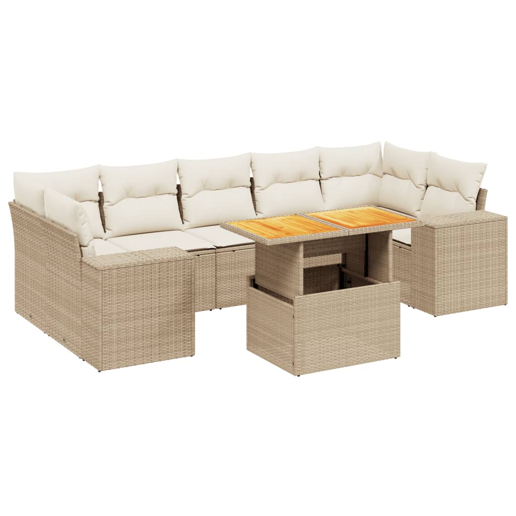 Set Divano da Giardino 8 pz con Cuscini Beige in Polyrattan - immagine 2