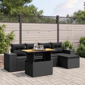 Set Divano da Giardino 6 pz con Cuscini Nero in Polyrattan