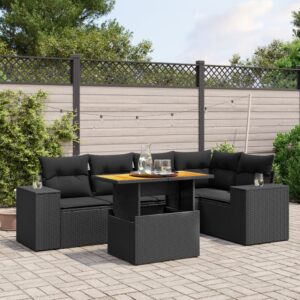 Set Divano da Giardino 6 pz con Cuscini Nero in Polyrattan