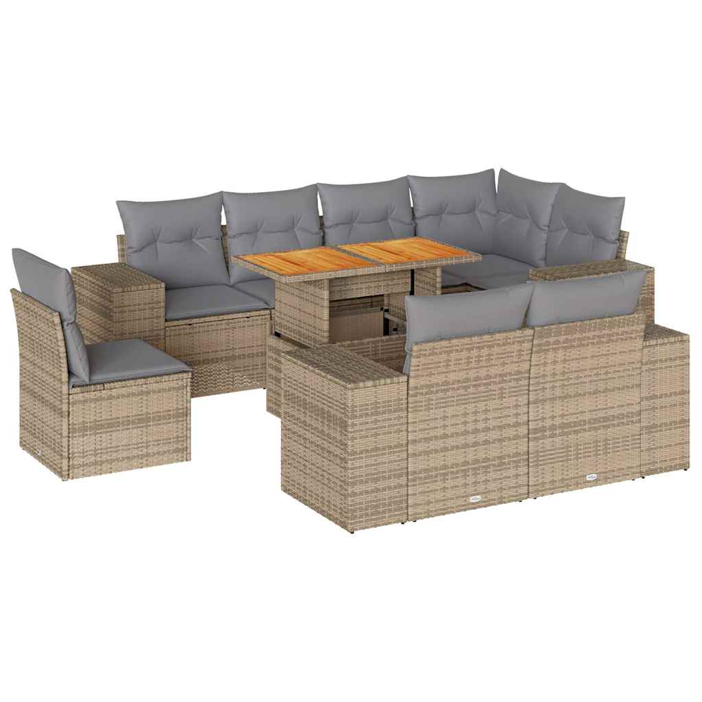 Set Divano da Giardino 9 pz con Cuscini Beige in Polyrattan - immagine 2