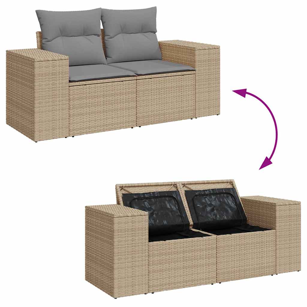 Set Divano da Giardino 9 pz con Cuscini Beige in Polyrattan - immagine 6