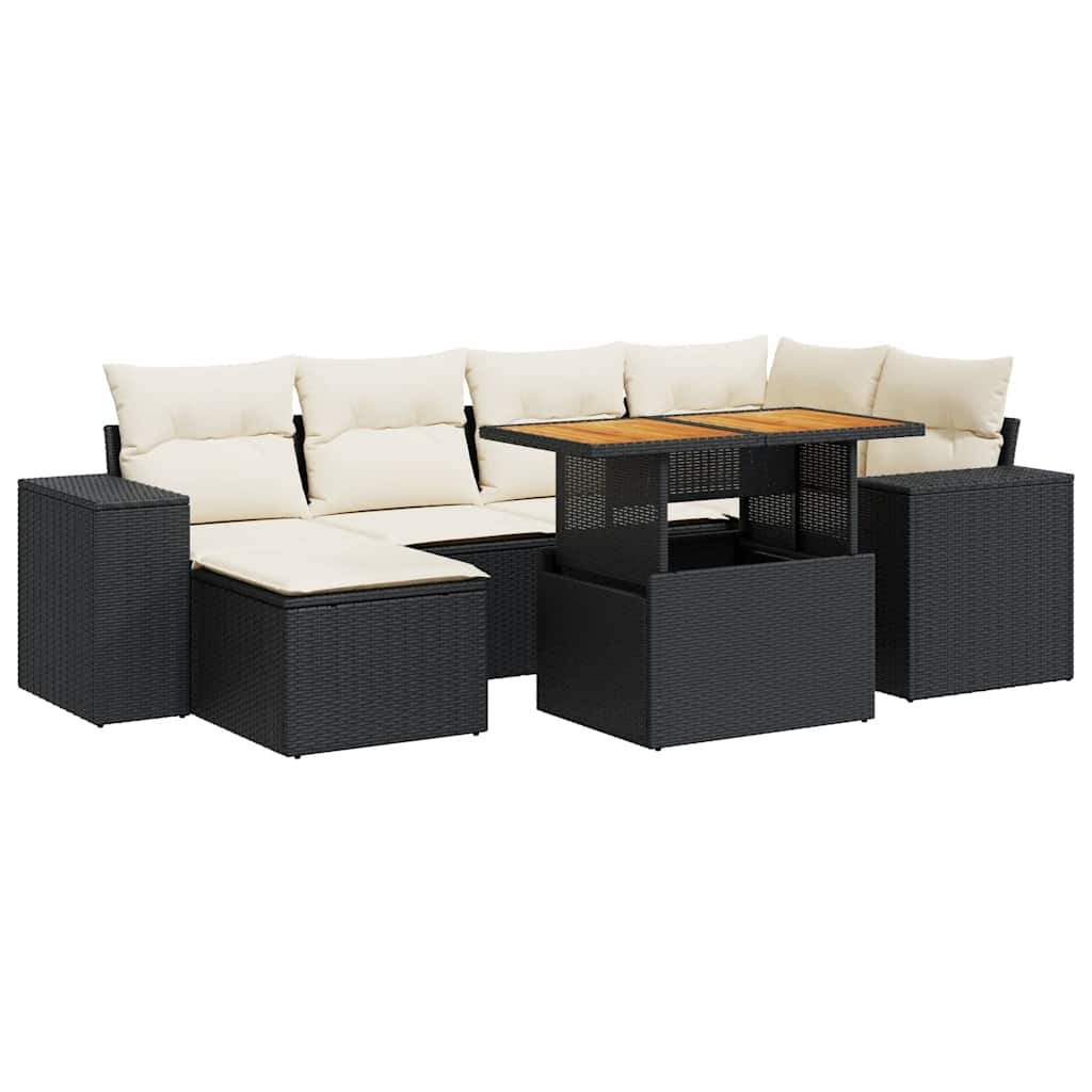 Set Divani da Giardino con Cuscini 7pz Nero Polyrattan - immagine 2