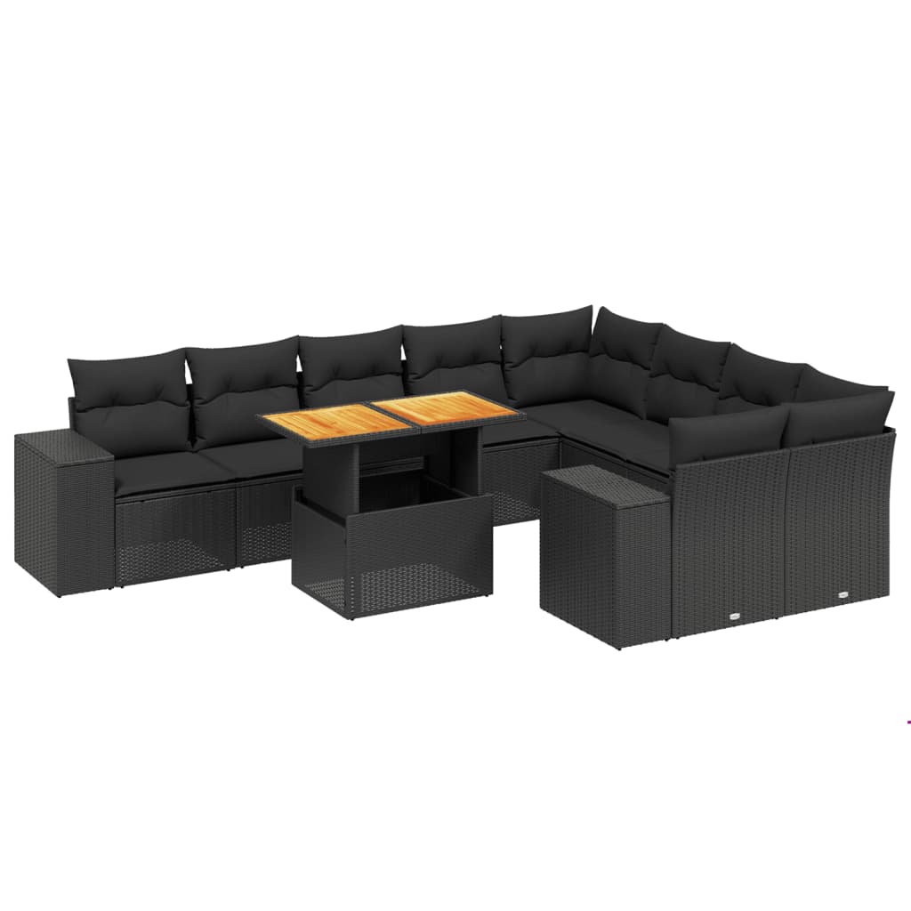 Set Divani da Giardino 10pz con Cuscini in Polyrattan Nero - immagine 2