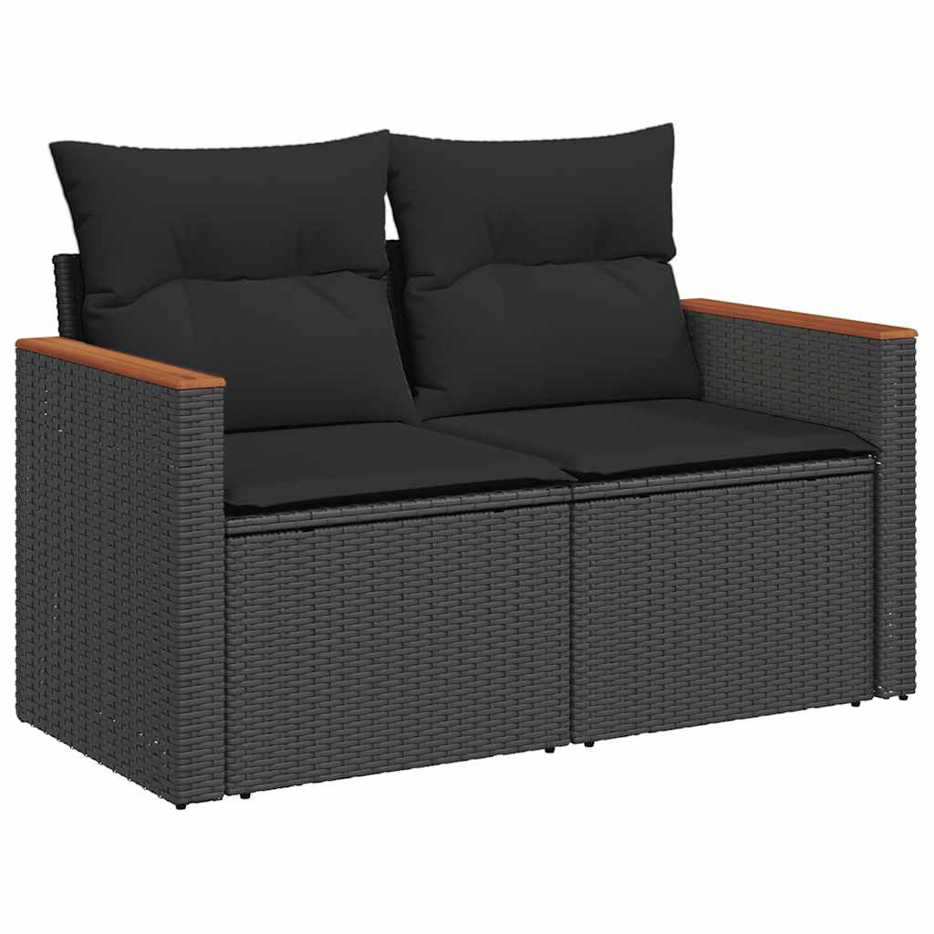 Set Divano da Giardino 6 pz con Cuscini Nero Polyrattan Acacia - immagine 3