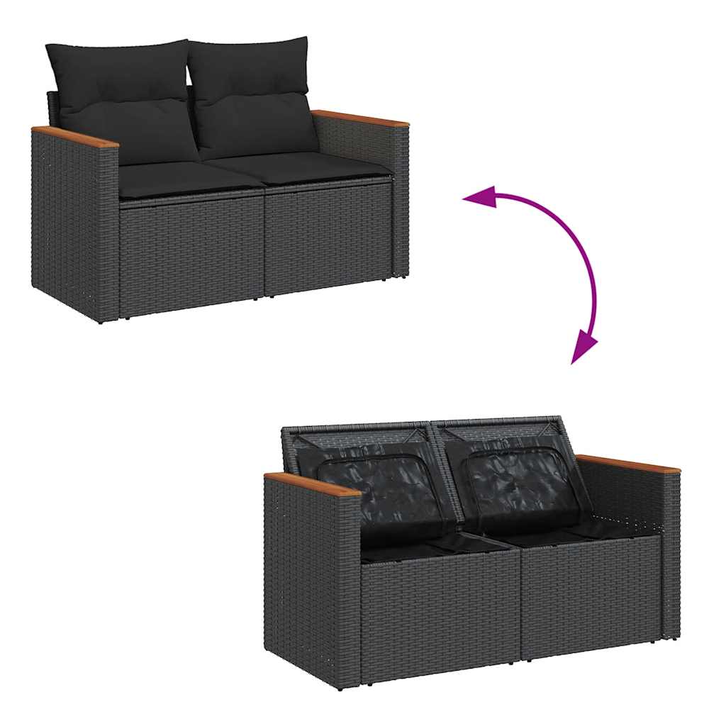 Set Divano da Giardino 6 pz con Cuscini Nero Polyrattan Acacia - immagine 5