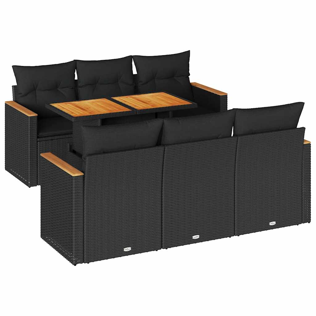 Set Divani da Giardino con Cuscini 7pz Nero Polyrattan Acacia - immagine 2