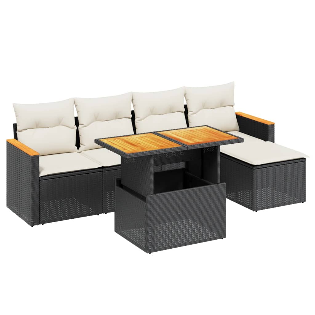 Set Divano da Giardino 6 pz con Cuscini Nero in Polyrattan - immagine 2