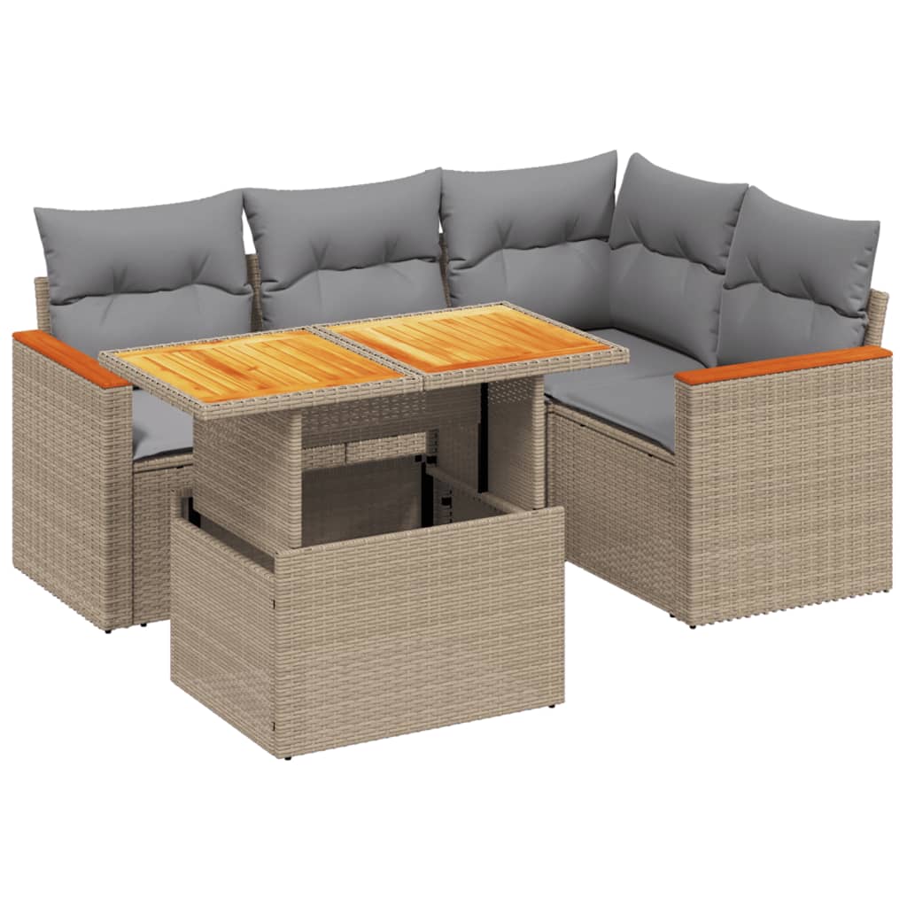 Set Divano da Giardino 5 pz con Cuscini Beige in Polyrattan - immagine 2