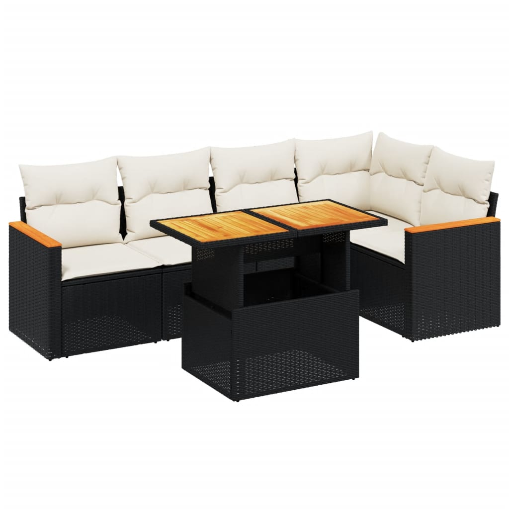 Set Divano da Giardino 6 pz con Cuscini Nero in Polyrattan - immagine 2