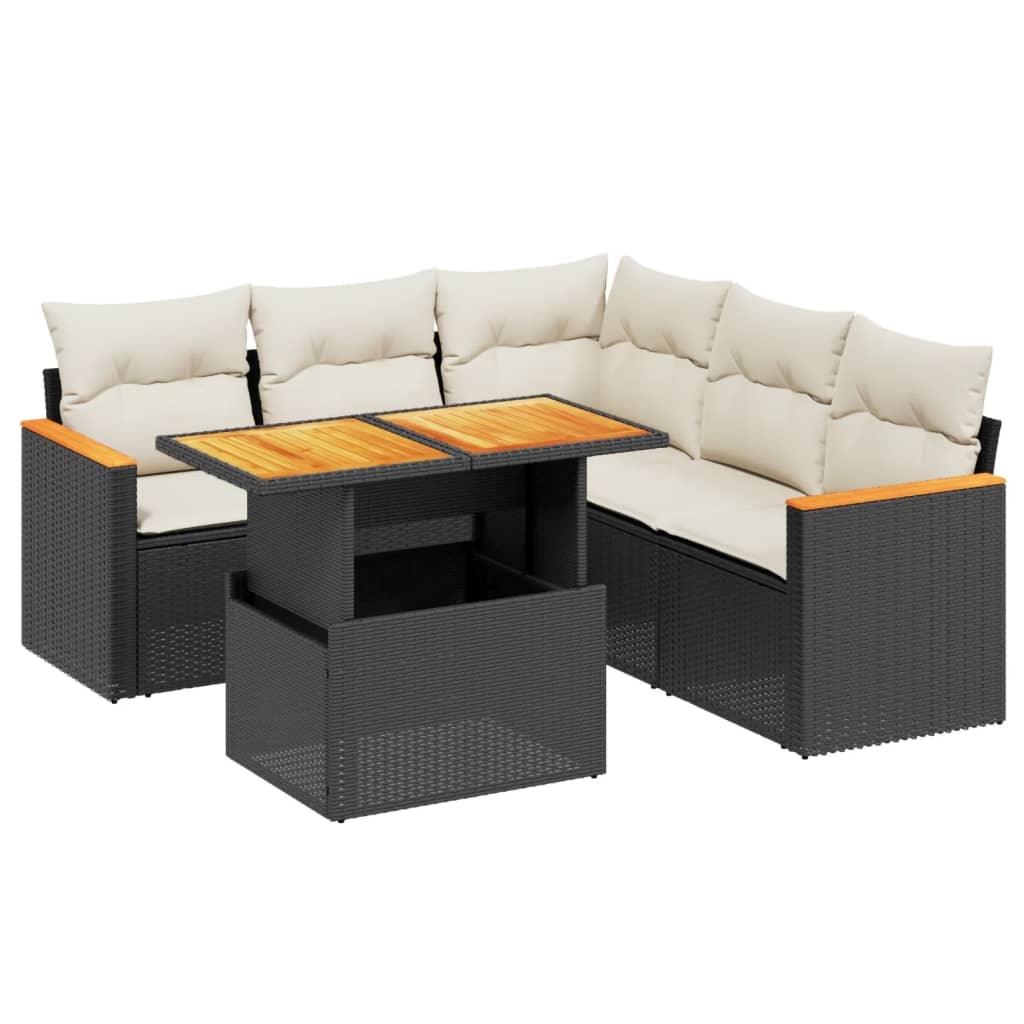 Set Divano da Giardino 6 pz con Cuscini Nero in Polyrattan - immagine 2