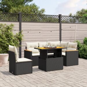 Set Divano da Giardino 6 pz con Cuscini Nero in Polyrattan
