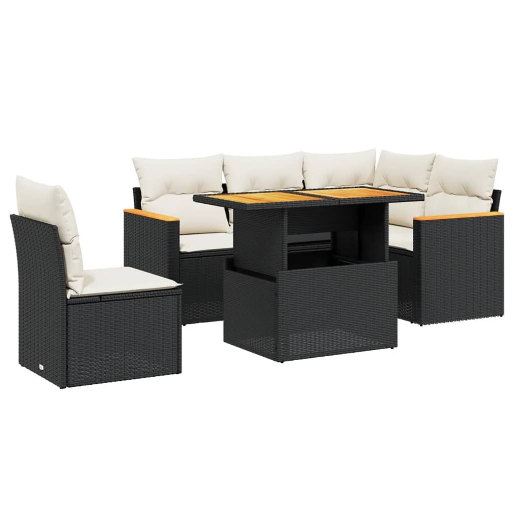 Set Divano da Giardino 6 pz con Cuscini Nero in Polyrattan - immagine 2