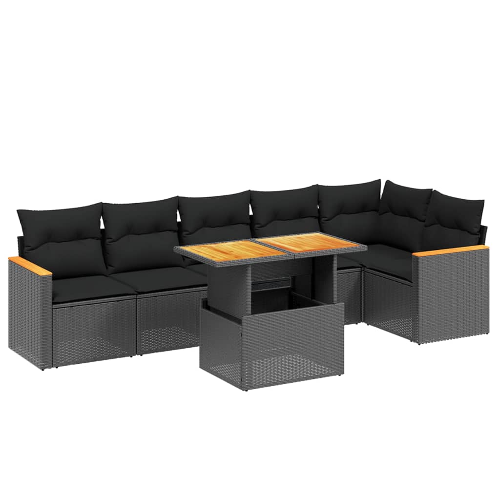 Set Divani da Giardino con Cuscini 7pz Nero Polyrattan - immagine 2