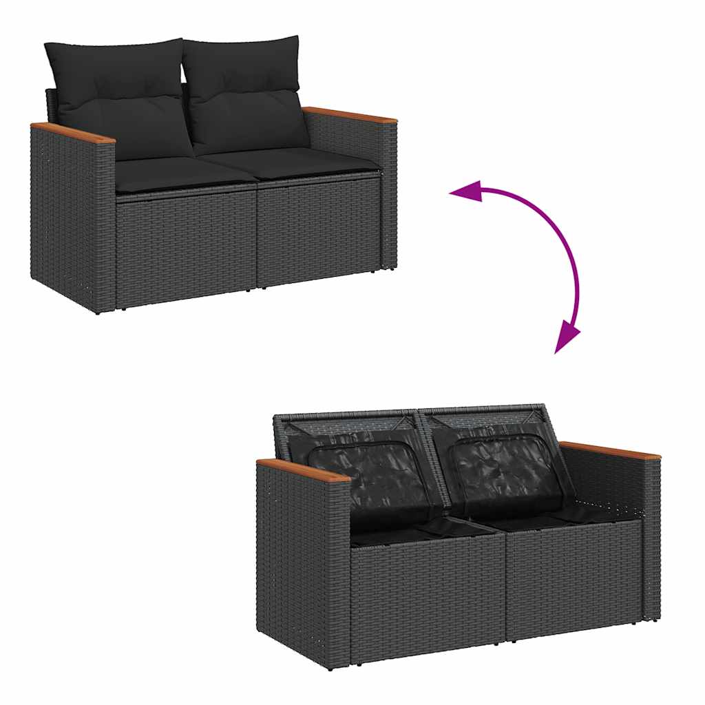 Set Divani da Giardino con Cuscini 7pz Nero Polyrattan Acacia - immagine 7