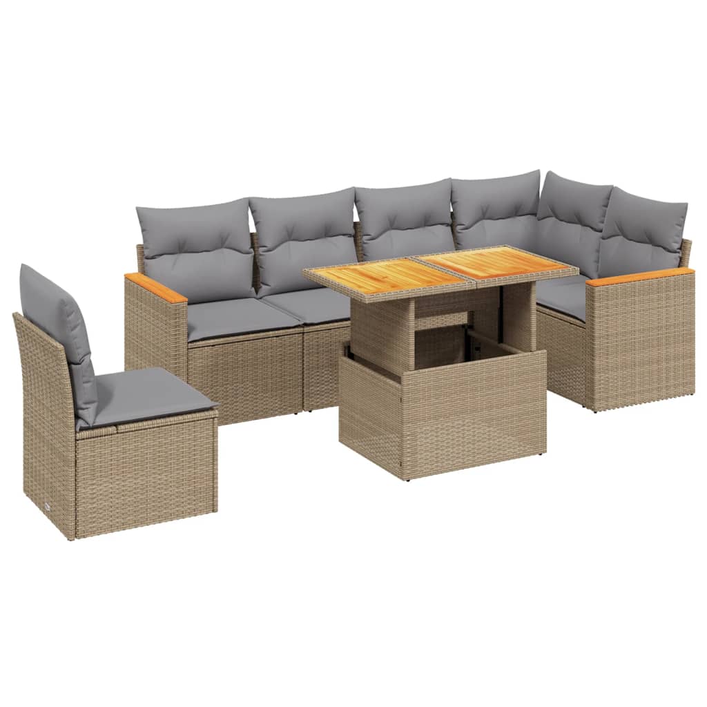 Set Divani da Giardino 7 pz con Cuscini Beige in Polyrattan - immagine 2