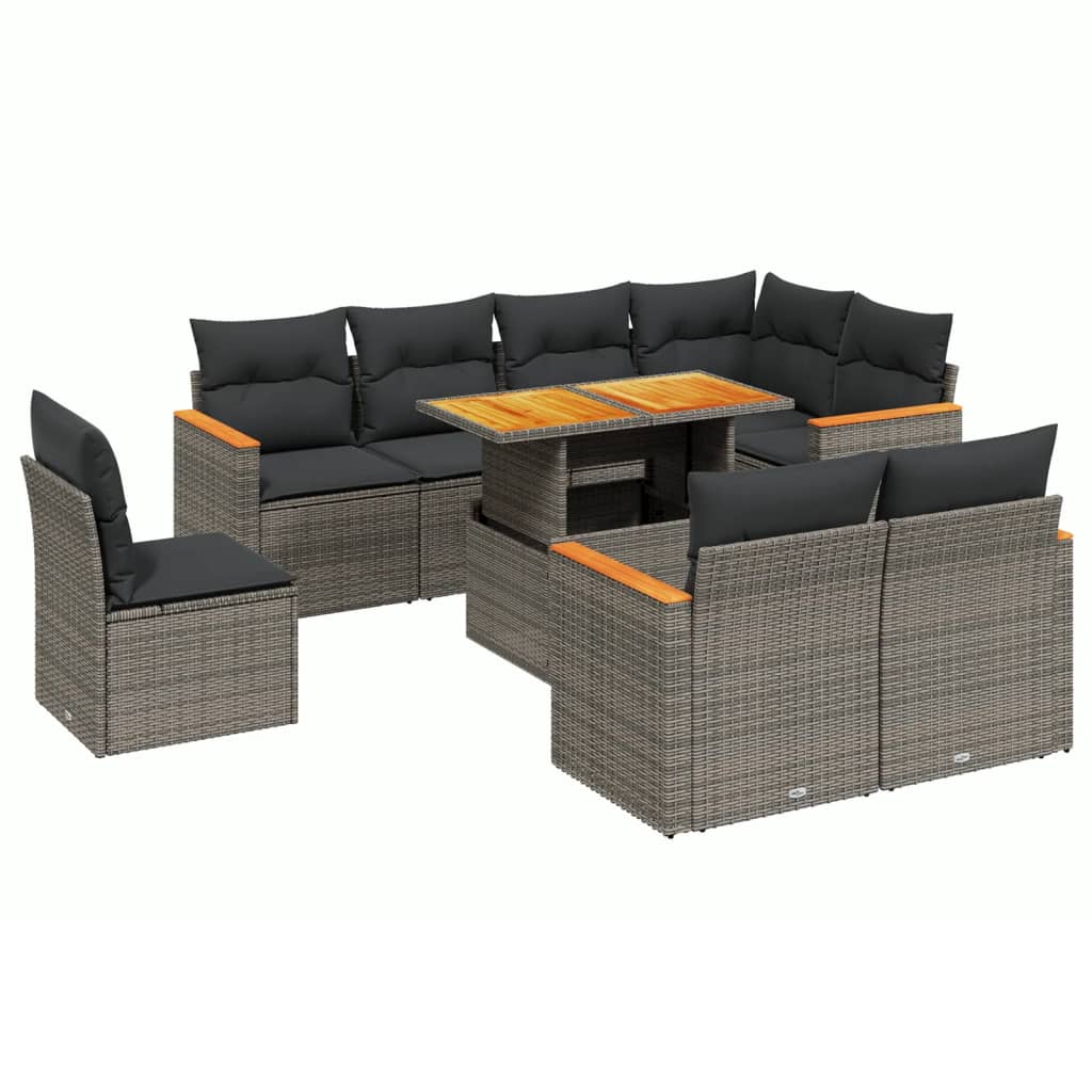Set Divano da Giardino 9 pz con Cuscini Grigio in Polyrattan - immagine 2