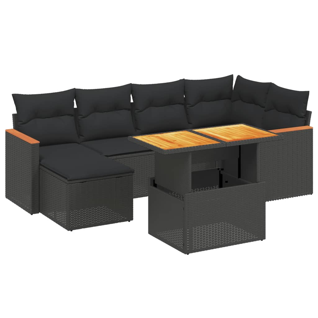 Set Divani da Giardino con Cuscini 7pz Nero Polyrattan - immagine 2