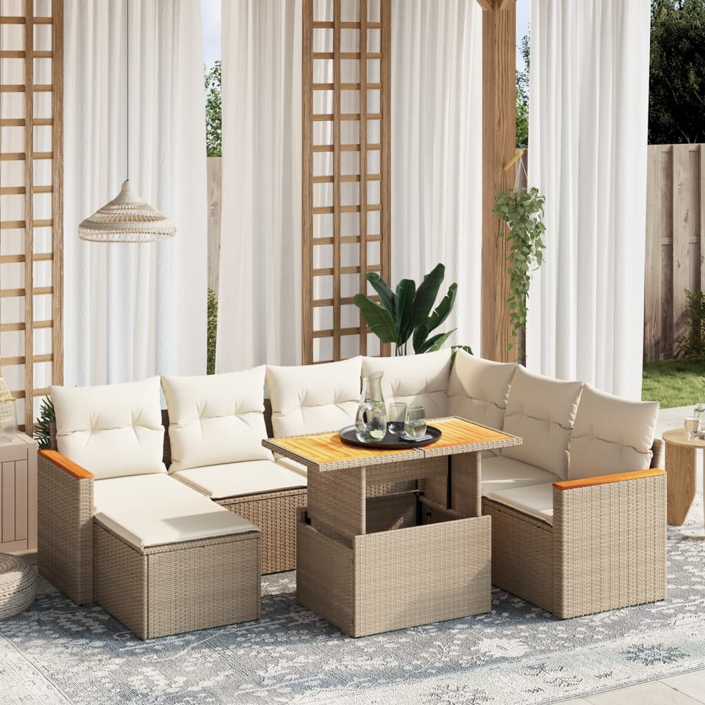 Set Divano da Giardino 8 pz con Cuscini Beige in Polyrattan