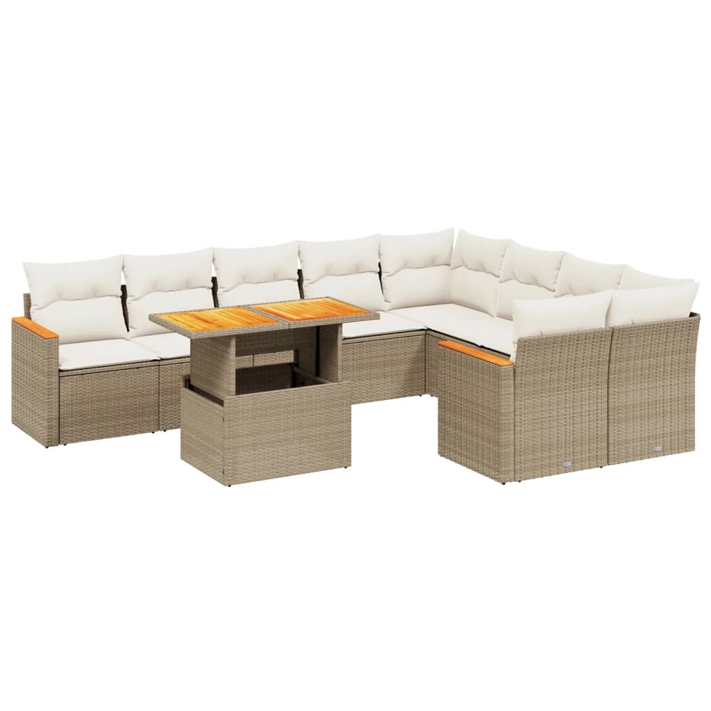Set Divano da Giardino 10 pz con Cuscini Beige in Polyrattan - immagine 2