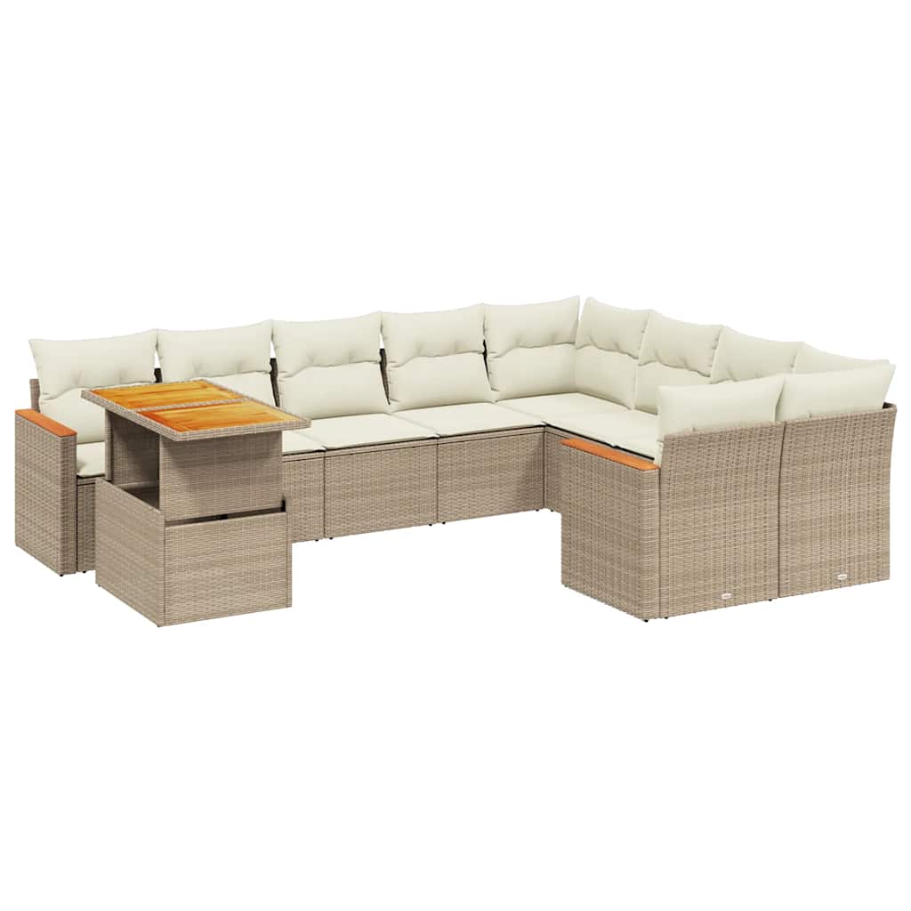 Set Divano da Giardino 10 pz con Cuscini Beige in Polyrattan - immagine 2