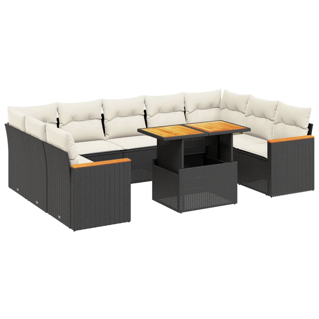 Set Divani da Giardino 11 pz con Cuscini in Polyrattan Nero - immagine 2