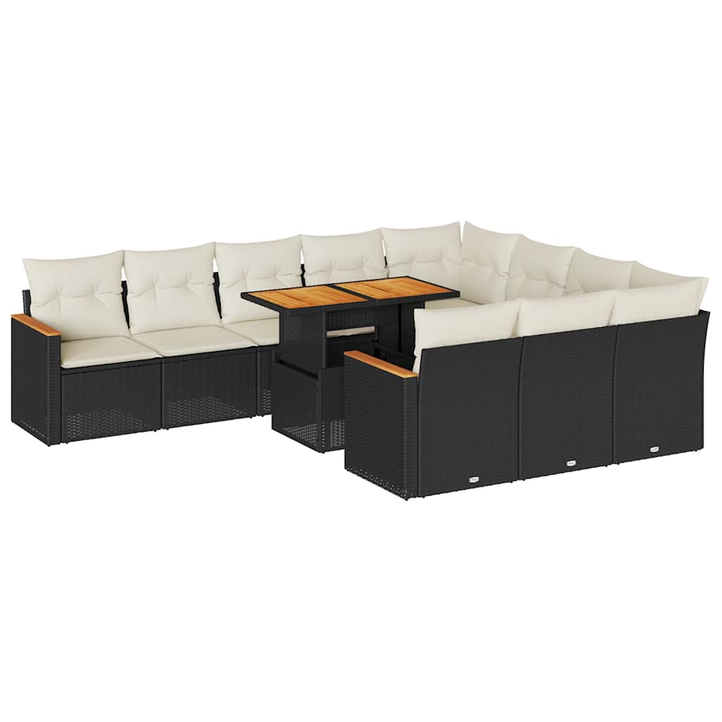 Set Divani da Giardino 11 pz con Cuscini Polyrattan Acacia Nero - immagine 2