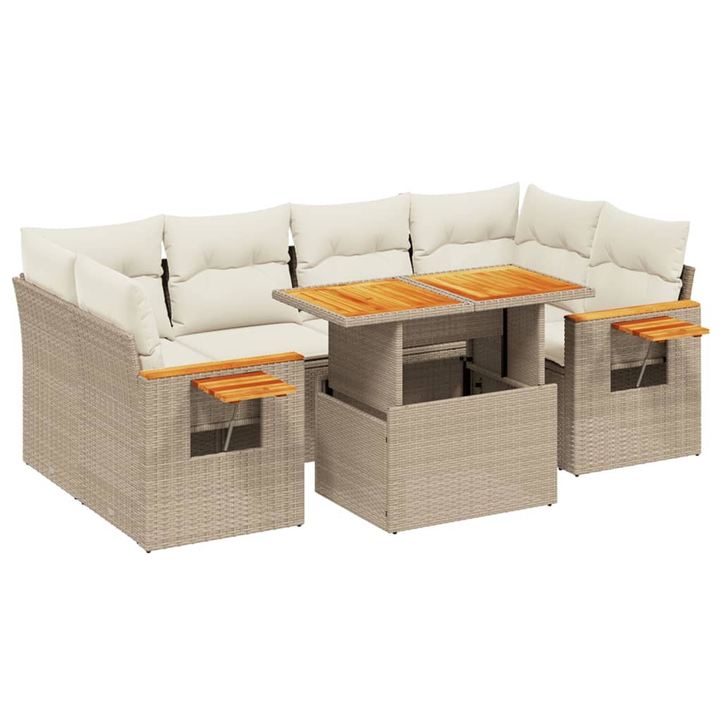 Set Divani da Giardino 7 pz con Cuscini Beige in Polyrattan - immagine 2