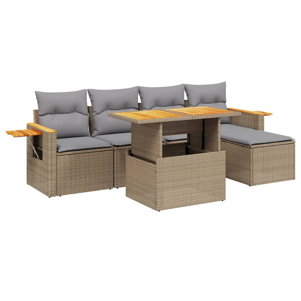 Set Divano da Giardino 6 pz con Cuscini Beige in Polyrattan - immagine 2