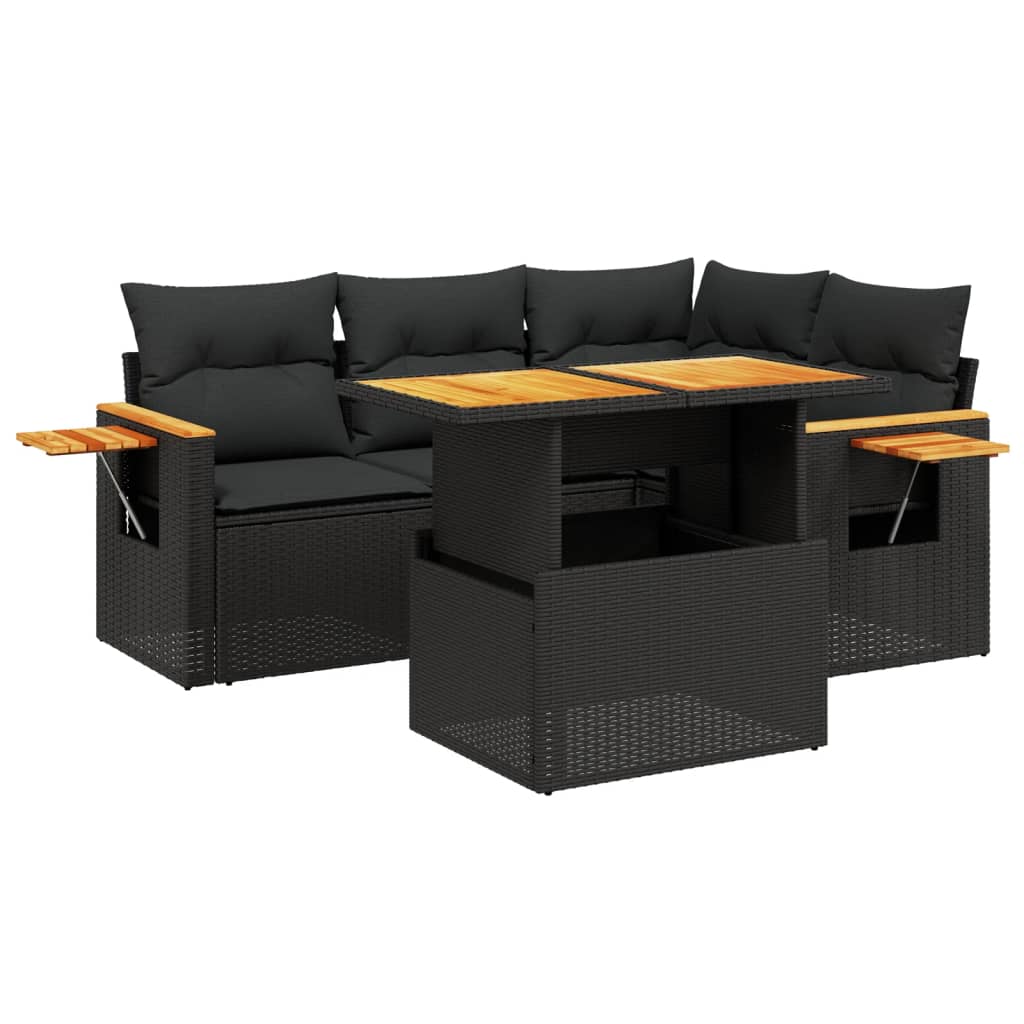 Set Divani da Giardino 5 pz con Cuscini in Polyrattan Nero - immagine 2