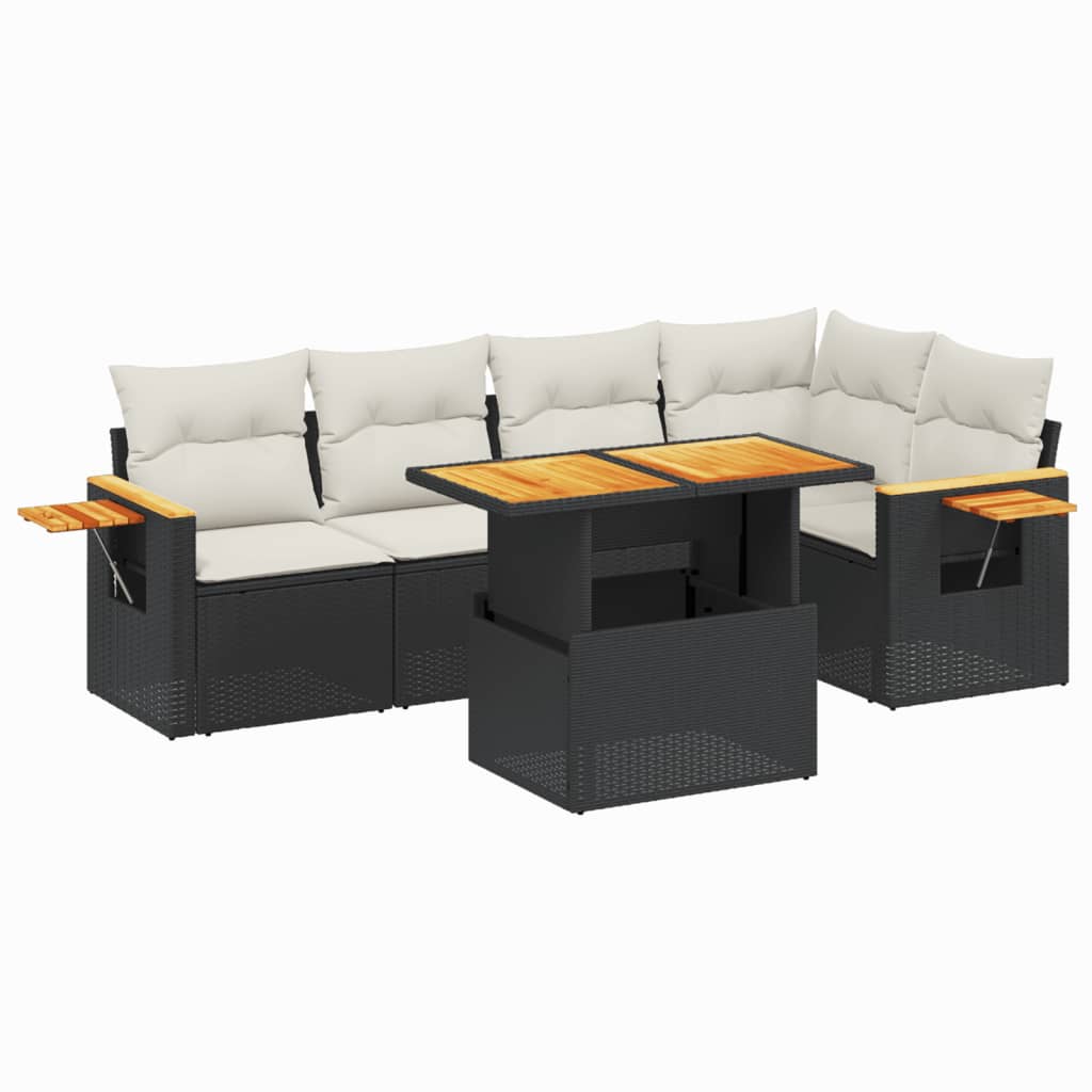 Set Divano da Giardino 6 pz con Cuscini Nero in Polyrattan - immagine 2