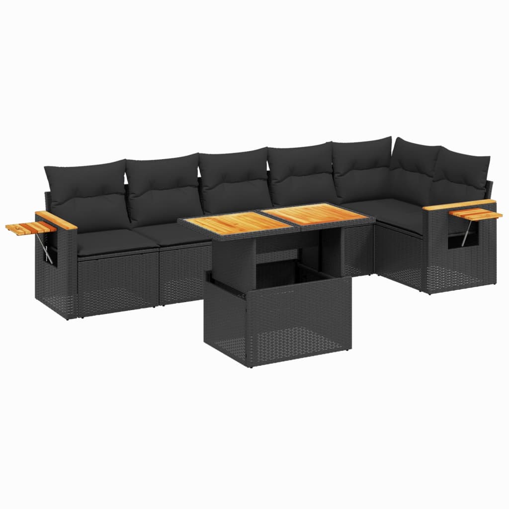 Set Divani da Giardino con Cuscini 7pz Nero Polyrattan - immagine 2