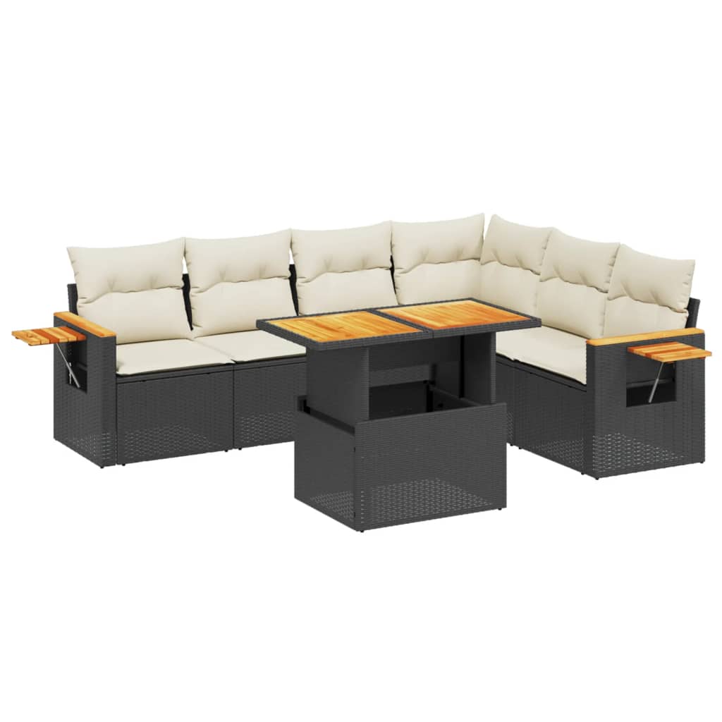 Set Divani da Giardino con Cuscini 7pz Nero Polyrattan - immagine 2