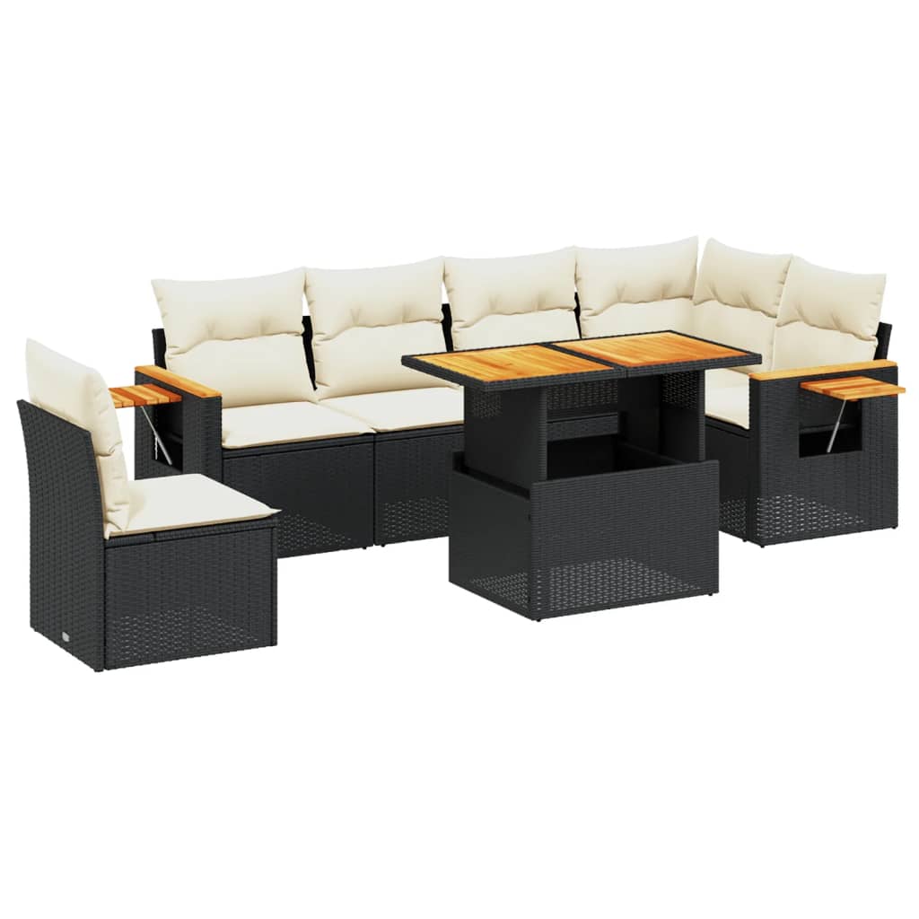 Set Divani da Giardino con Cuscini 7pz Nero Polyrattan - immagine 2
