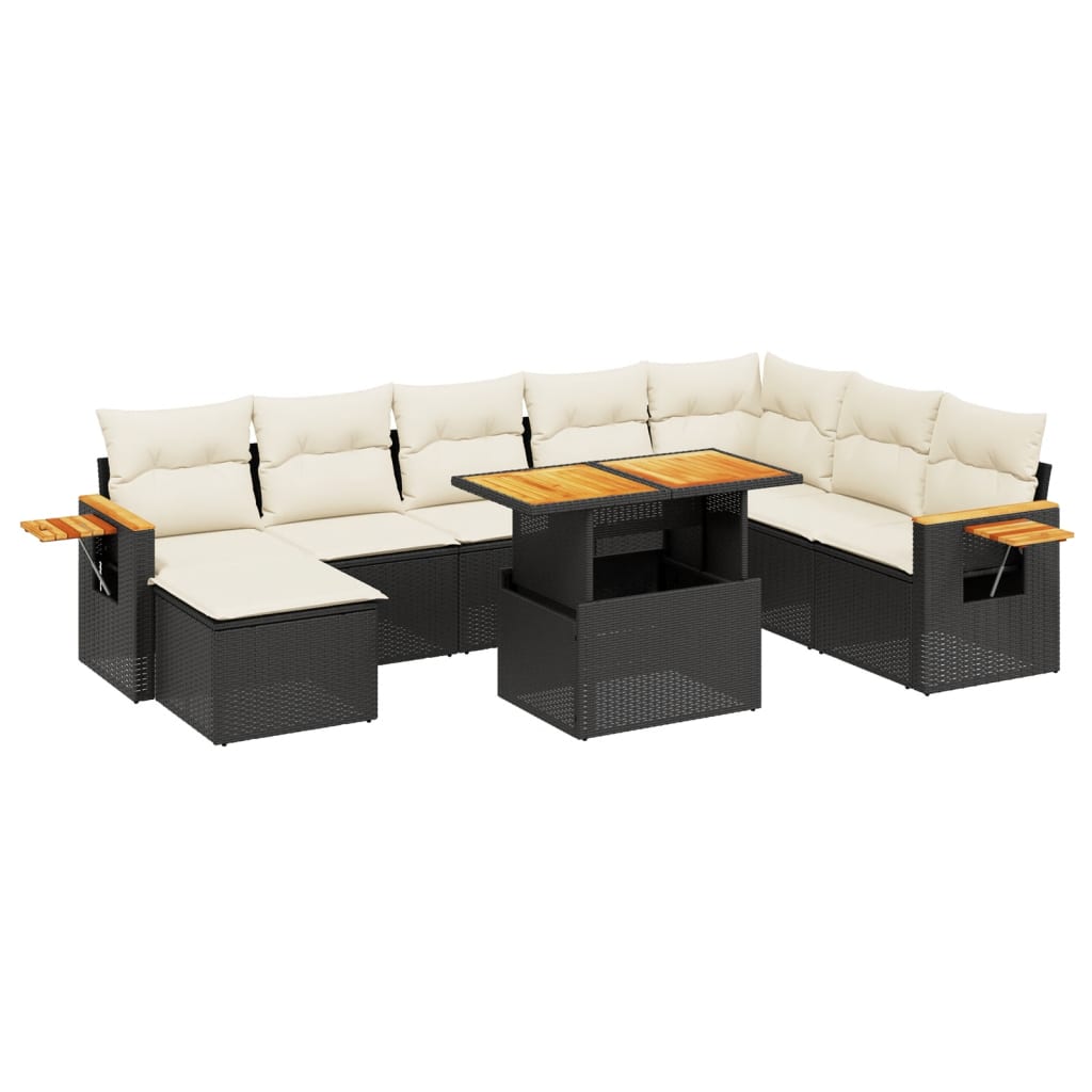 Set Divani da Giardino 9 pz con Cuscini Nero in Polyrattan - immagine 2