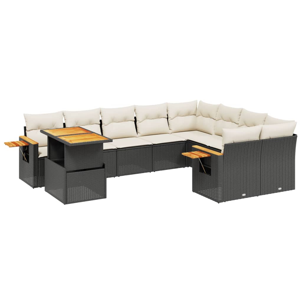 Set Divani da Giardino 10pz con Cuscini in Polyrattan Nero - immagine 2