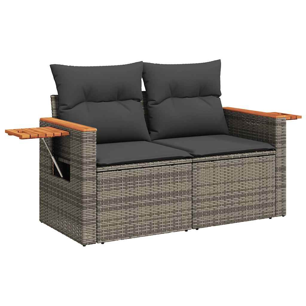 Set Divani Giardino 11 pz con Cuscini Polyrattan Acacia Grigio - immagine 4