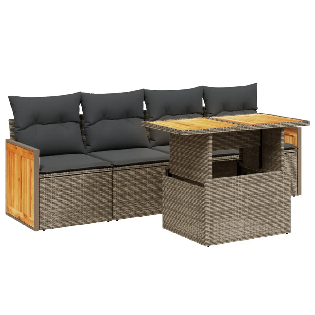 Set Divano da Giardino 5 pz con Cuscini Grigio in Polyrattan - immagine 2