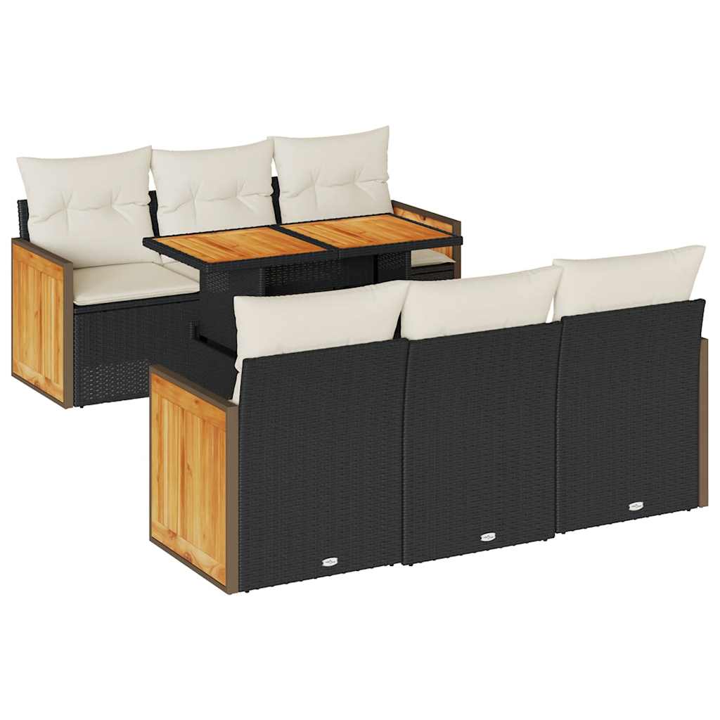 Set Divani da Giardino con Cuscini 7pz Nero Polyrattan Acacia - immagine 2